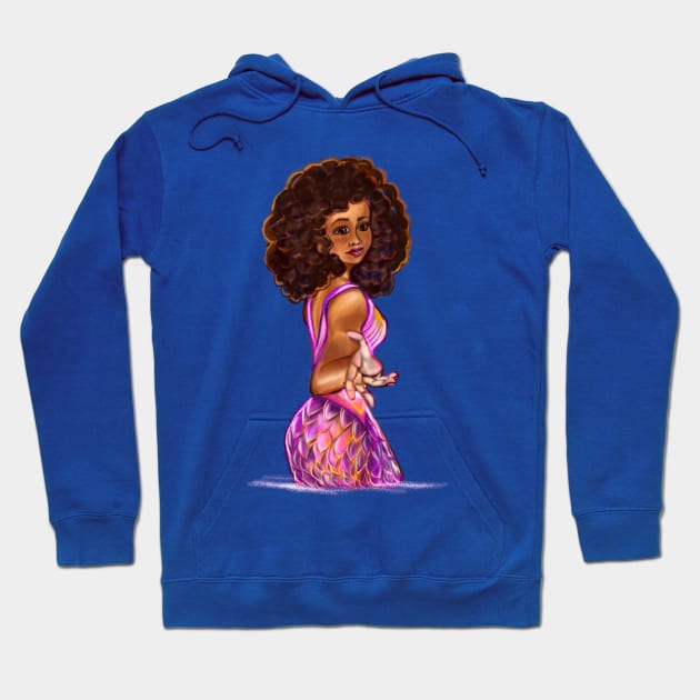 Mermaid  with outstretched arm, brown eyes, Curly hair  and caramel brown skin - light background Hoodie by Artonmytee